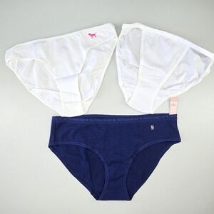 Victoria’s Secret Bikini & Hipster Panty Bundle of 3 Size M White & Navy NEW